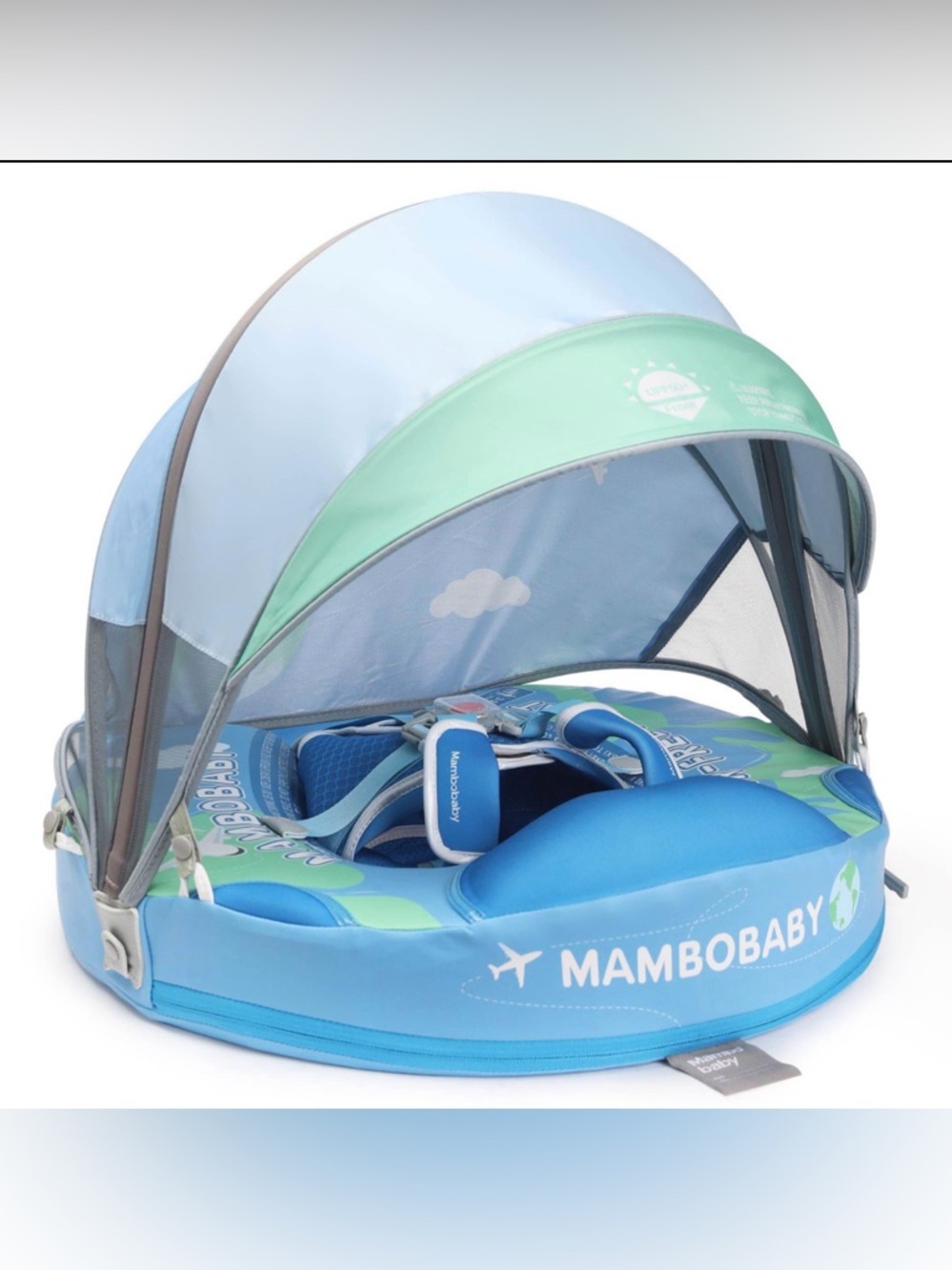 Mambobaby earth Blue baby Float with Removable canopy shade and tail pillow